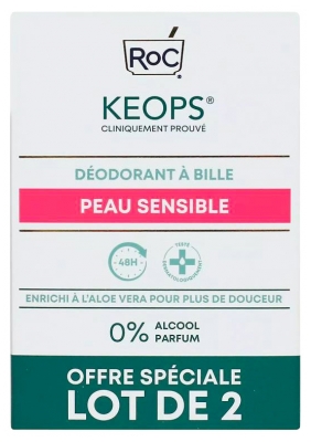 RoC Keops Sensitive Déodorant à Bille Peaux Sensibles 48H 2 x 30 ml