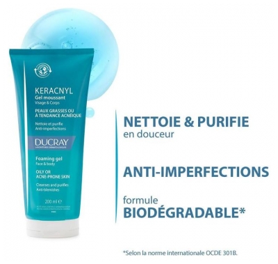 Ducray Keracnyl Gel Nettoyant Anti-Imperfections Visage et Corps 200 ml