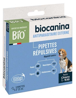 Biocanina Pipettes Répulsives Petits Chiens 3 Pipettes de 1,5 ml