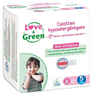 Love & Green Culottes Hypoallergéniques Taille 5 (12-18 kg) 29 Unités