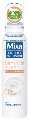Mixa Expert Peau Sensible Sensitive Confort Anti-Transpirant Hypoallergénique 48 Heures Spray 150 ML