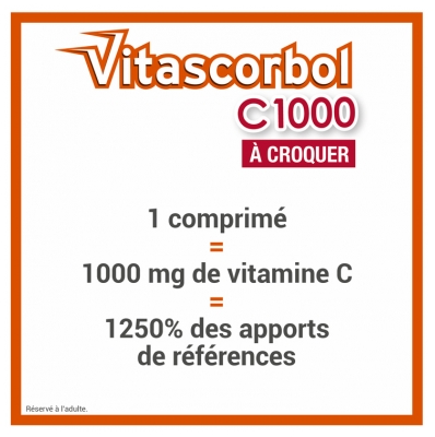 Vitascorbol C1000 à Croquer - Complément Alimentaire Vitamine C - 20 Comprimés