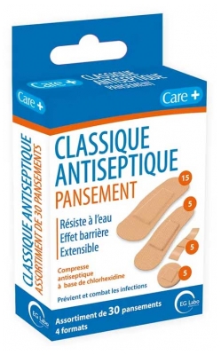 Care+ Pansement Classique Antiseptique 4 Formats 30 Pansements