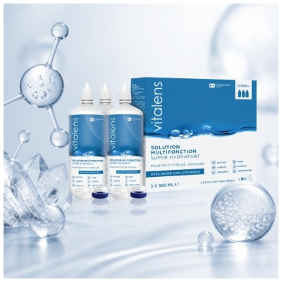 Vitalens Solution Multifonction Pour l'Entretien des Lentilles de Contact 3 x 360 ml