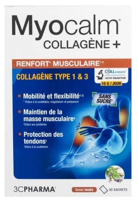 3C Pharma Myocalm Collagène + Renforcement Musculaire Arôme Neutre 30 Sachets 360 g