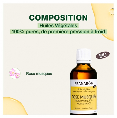 Pranarôm Huile Végétale de Rose Musquée Bio Huile Précieuse Riche en Omégas 3 50 ml