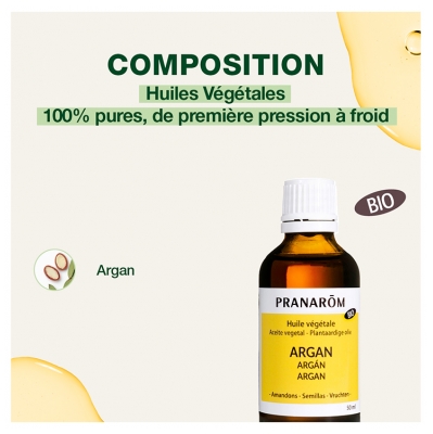 Pranarôm Huile Végétale Argan Bio Riche en Vitamines et Antioxydants Huile Anti-Âge Réparatrice 50 ml