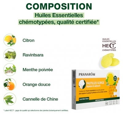 Pranarôm Aromaforce Pastilles Gorge Goût Miel Citron 24 Pastilles