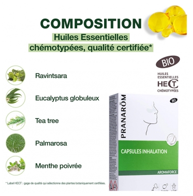 Pranarôm Aromaforce Capsules Inhalation Bio Boîte de 15 Mono-Doses