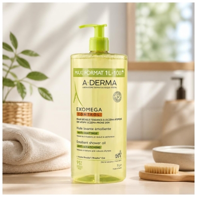 A-DERMA Exomega Control Huile Lavante Émolliente Peaux Sèches Atopiques 1L 