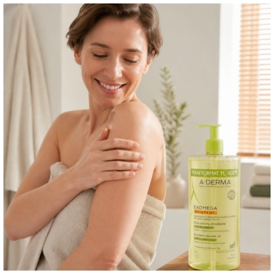 A-DERMA Exomega Control Huile Lavante Émolliente Peaux Sèches Atopiques 1L 