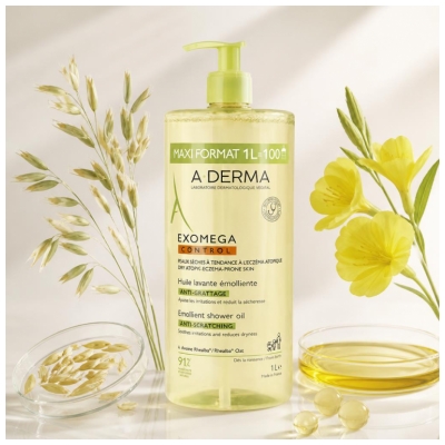 A-DERMA Exomega Control Huile Lavante Émolliente Peaux Sèches Atopiques 1L 