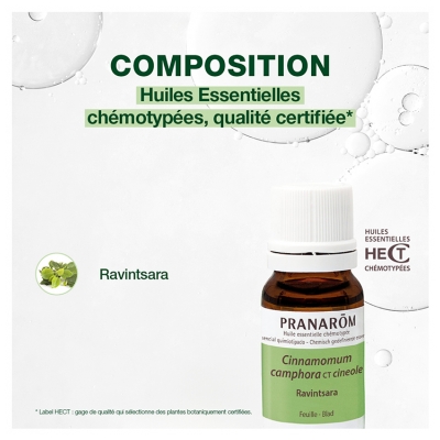 Pranarôm Huile Essentielle Ravintsara Cinnamomum Camphora Ct Cinéole Feuille Hect 10 ml