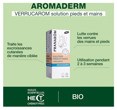 Pranarôm Aromaderm Lotion Pieds et Mains Bio (Eco) Excroissances Cutanées Aux Huiles Essentielles Biologiques 10 ml