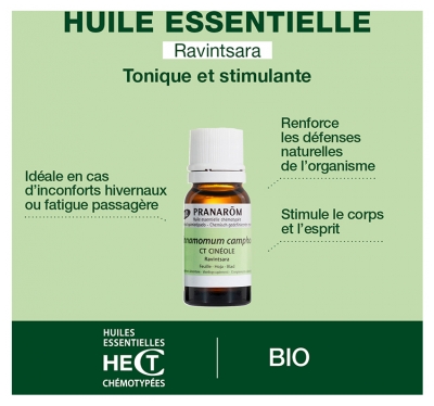 Pranarôm Huile Essentielle Ravintsara Bio Cinnamomum Camphora Ct Cinéole Feuille 10 ml