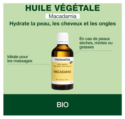 Pranarôm Huile Végétale Macadamia Bio Première Pression à Froid Des Noix de Macadamia 50 ml