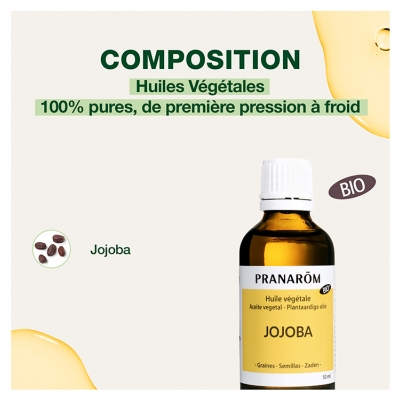 Pranarôm Huile Végétale Jojoba Bio (Eco) Acides Gras Mono-Insaturés 50 ml