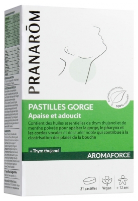 Pranarôm Aromaforce Pastilles Apaisantes Gorge Aux Huiles Essentielles Biologiques Apaise et Adoucit 21 Pastilles