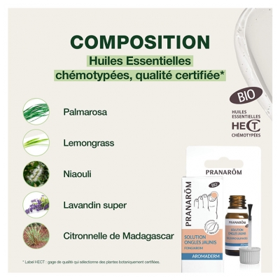 Pranarôm Aromaderm Lotion Ongles Jaunis Bio (Eco) Ongles Fragilisés et Abimés Aux Huiles Essentielles Biologiques 10 ml