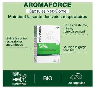 Pranarôm Aromaforce Capsules Nez-Gorge Bio Maintien la Santé Des Voies Respiratoires 30 Capsules