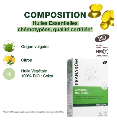 Pranarôm Aromaforce Capsules Nez-Gorge Bio Maintien la Santé Des Voies Respiratoires 30 Capsules