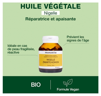 Pranarôm Huile Végétale Nigelle Capsules Vierge de Première Pression à Froid Graines Huile d'Exception 60 Capsules