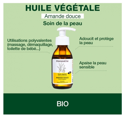Pranarôm Huile Végétale Amande Douce (Bio) Prunus Amygdalus - Huile Végétale de Première Pression à Froid 100 Ml...