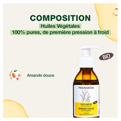 Pranarôm Huile Végétale Amande Douce (Bio) Prunus Amygdalus - Huile Végétale de Première Pression à Froid 100 Ml...