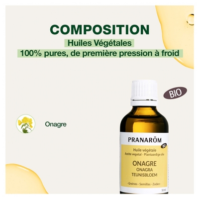 Pranarôm Huile Végétale Onagre Bio Riche en Acide Gras Gamma-Linolénique 50 ml