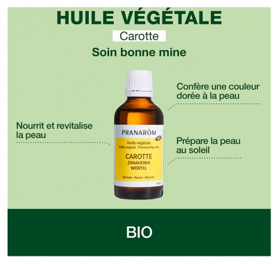 Pranarôm Huile Végétale Carotte Bio Éclat du Teint Extrait Lipidique Titré de Racines de Carotte 50 ml
