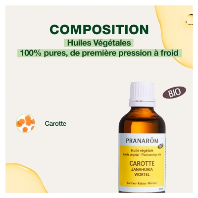 Pranarôm Huile Végétale Carotte Bio Éclat du Teint Extrait Lipidique Titré de Racines de Carotte 50 ml