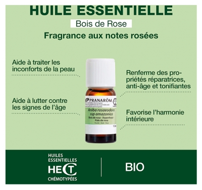 Pranarôm Huile Essentielle Bois de Rose Bio Aniba Rosaeodora Ssp Amazonica Feuille 10 ml