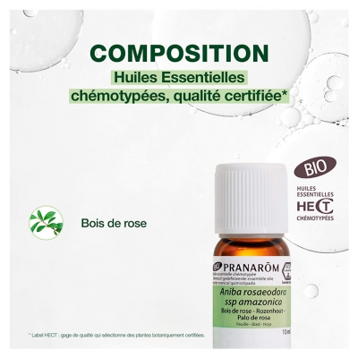 Pranarôm Huile Essentielle Bois de Rose Bio Aniba Rosaeodora Ssp Amazonica Feuille 10 ml