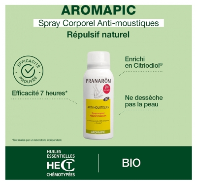 Pranarôm Aromapic Spray Corps Anti-Moustique Bio (Eco) Efficacité 7 Heures Huiles Essentielles Biologiques 75 ml