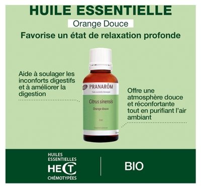 Pranarôm Huile Essentielle d'Orange Douce Zeste Bio - Format Familial - 30 ml