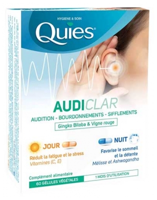Quies AudiClar Audition Bourdonnements Sifflements Jour Nuit 1 Mois 60 Gélules