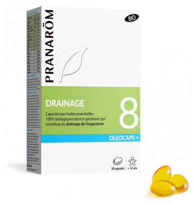 Pranarôm Oléocaps+ 8 Capsules d'Huiles Essentielles Bio Drainage 30 Capsules