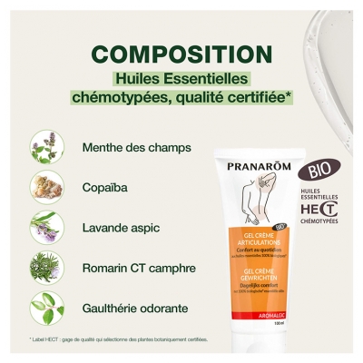 Pranarôm Aromalgic Gel Crème Articulations Bio Genou Dos Épaule Nuque Aux Huiles Essentielles Naturelles 100 ml