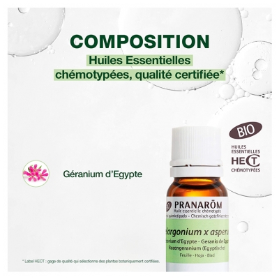 Pranarôm Huile Essentielle Géranium d'Egypte Pélargonium X Graveolens Feuille Hect 10 ml