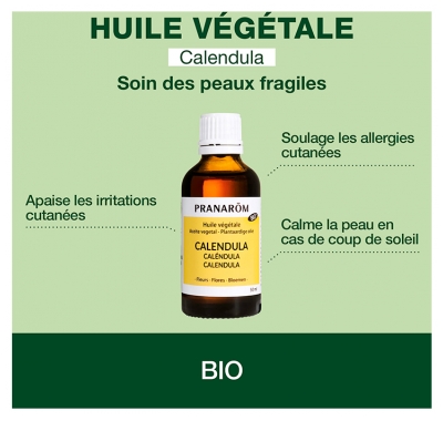 Pranarôm Huile Végétale Calendula Bio Apaisante Extrait Lipidique Titré de Fleurs de Calendula 50 ml
