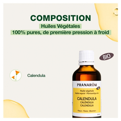 Pranarôm Huile Végétale Calendula Bio Apaisante Extrait Lipidique Titré de Fleurs de Calendula 50 ml