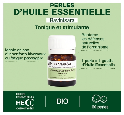 Pranarôm Perles Ravintsara (Cinnamomum Camphora) Bio 60 Perles 