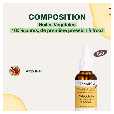 Pranarôm Huile Végétale Argousier - Pulpe Vierge de Première Pression à Froid - Sérum Vitaminé - 50 ml