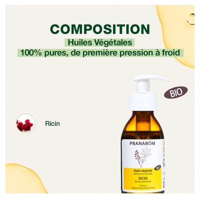 Pranarôm Huile Végétale de Ricin Bio Ricinus Communis - Vierge de Première Pression à Froid 100 Ml...