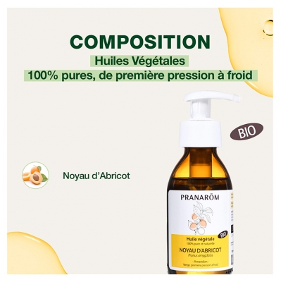 Pranarôm Huile Végétale Noyau d'Abricot Prunus Armeniaca - Vierge de Première Pression à Froid 100 Ml...