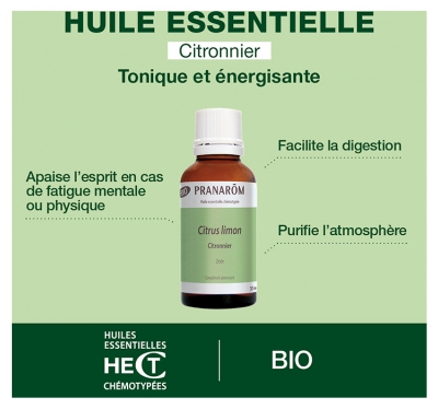 Pranarôm Huile Essentielle Citronnier Bio Zeste Format Familial 30 ml