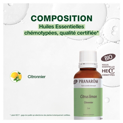 Pranarôm Huile Essentielle Citronnier Bio Zeste Format Familial 30 ml