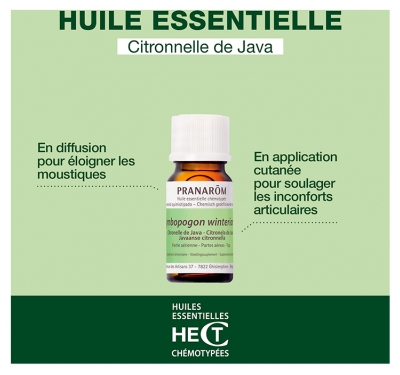 Pranarôm Huile Essentielle Citronnelle de Java Cymbopogon Winterianus Partie Aérienne Hect 10 ml