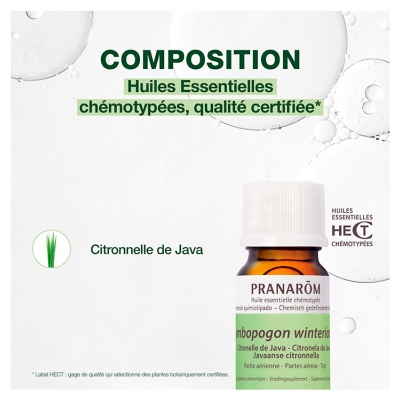 Pranarôm Huile Essentielle Citronnelle de Java Cymbopogon Winterianus Partie Aérienne Hect 10 ml