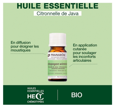 Pranarôm Huile Essentielle Citronnelle de Java Bio Cymbopogon Winterianus Partie Aérienne 10 ml